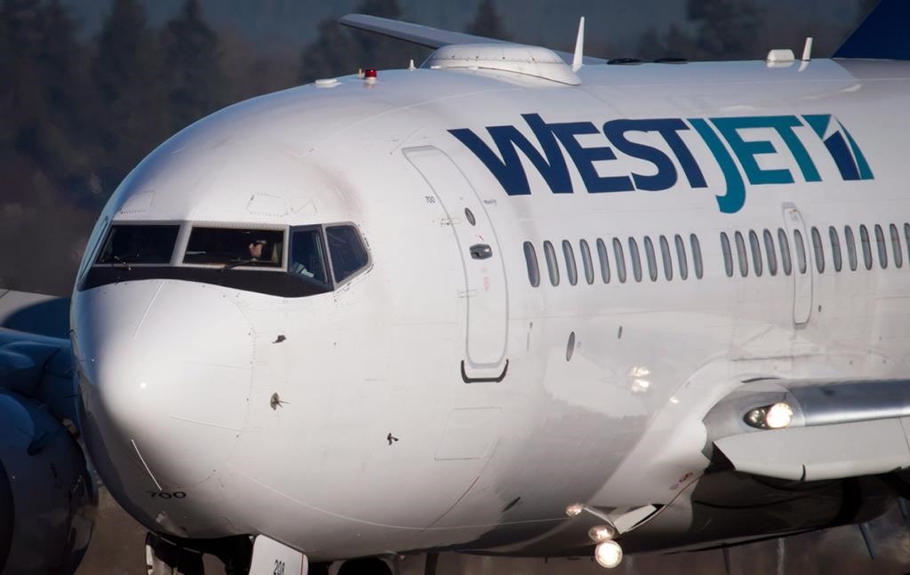 A pilot taxis a Westjet Boeing 737-700 plane to a gate after arriving at Vancouver International Airport in Richmond, B.C.