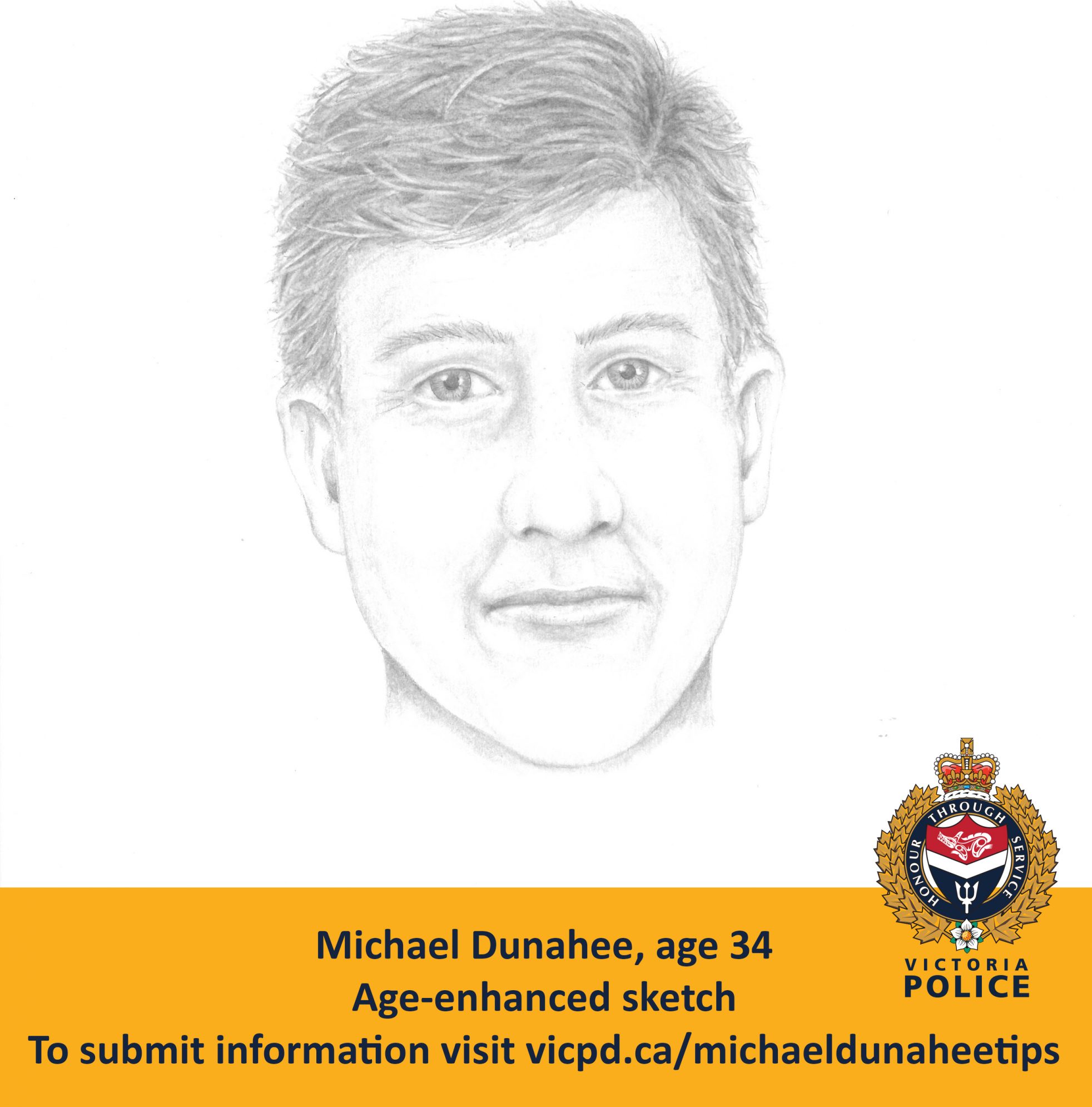 Victoria police released in 2021 an age-enhanced sketch of Michael Dunahee, who vanished when he was four years old in 1991. The sketch shows what Dunahee might have looked like at age 34.