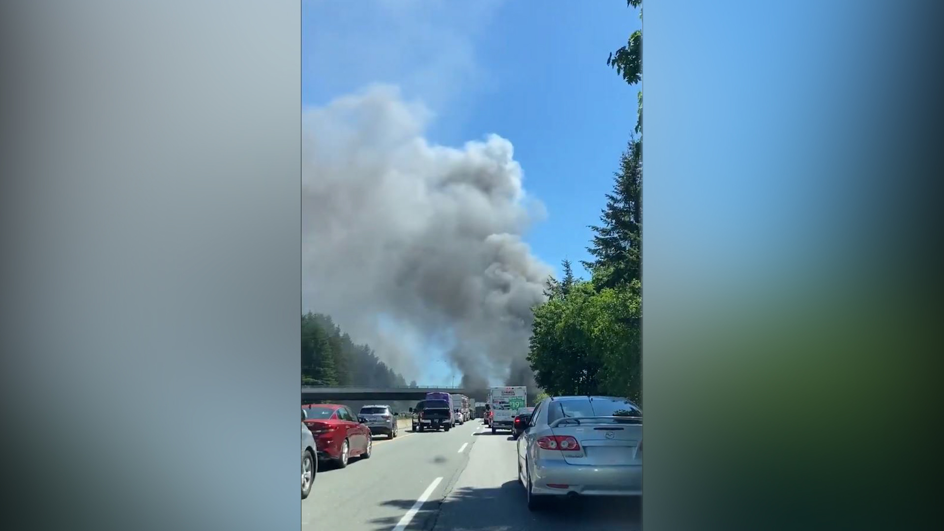 Highway 1 eastbound traffic getting through in Langley