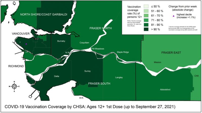 A map of the vaccination coverage in Fraser Health