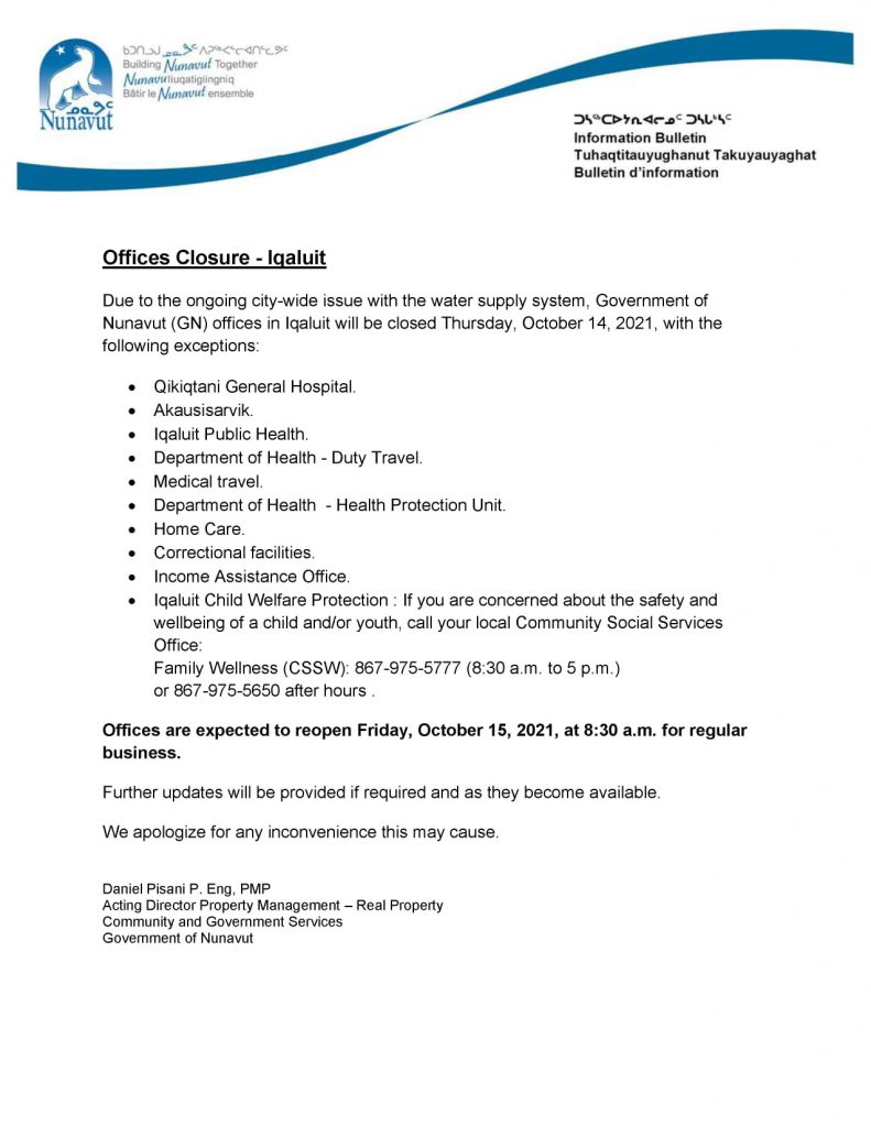 Nunavut offices closed