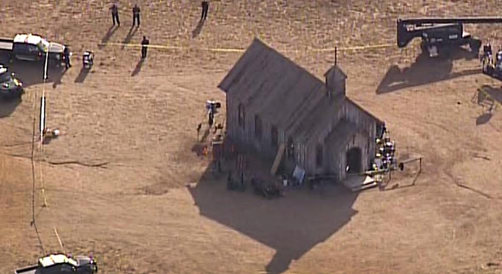 Aerial video of the movie set where a woman was killed