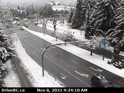 Hwy 99, in Whistler at looking east on Village Gate Blvd