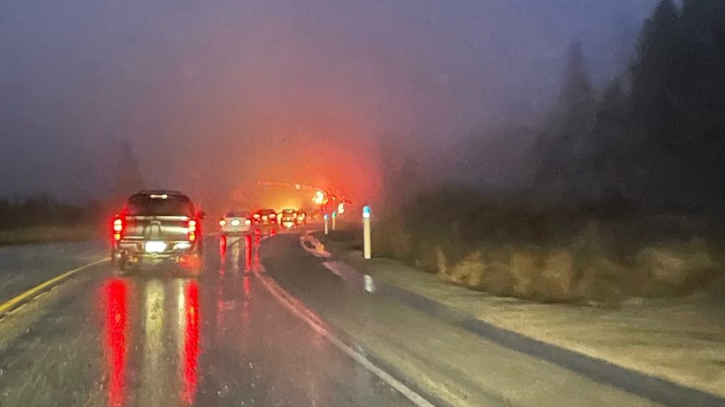 Image of highway 7 overnight from the viewpoint of a stranded traveller