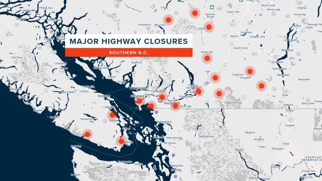 Bc Road Closures Map Metro Vancouver Cut Off From Rest Of B.c. Due To Major Highway Closures