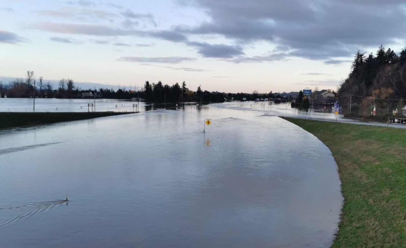 A flooded Highway 1 is seen looking east from the Whatcom overpass in Abbotsford