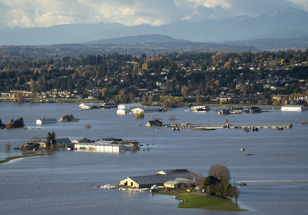 An aerial view of the flood water in Abbotsford Tuesday
