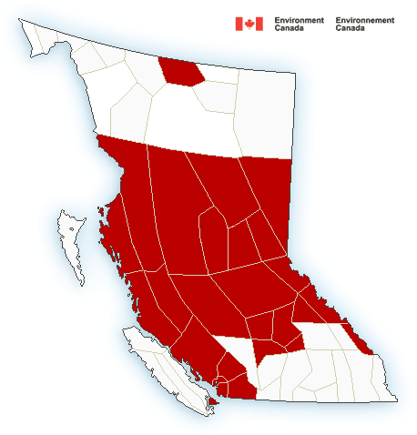 A map of the weather warnings in B.C. as of December 27, 2022