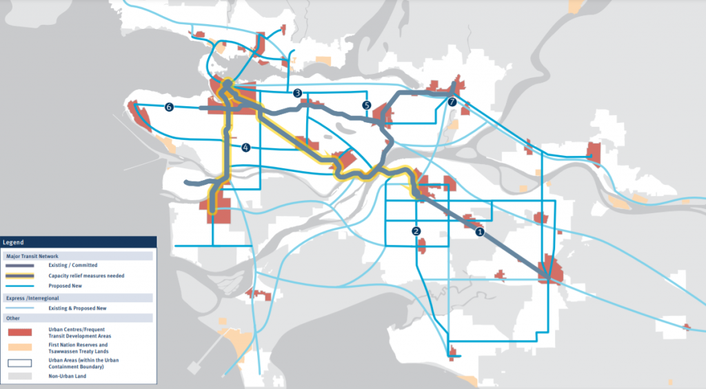 A map of the transit routes by 2050