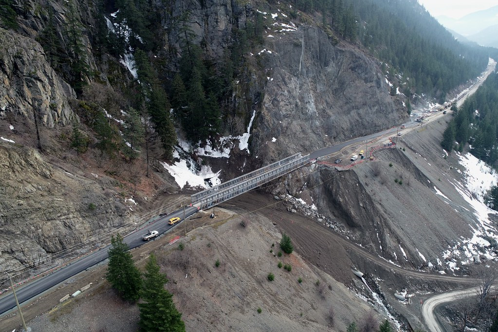 A photo of the Fraser Canyon route Highway 1 as it was repaired following the November floods. 