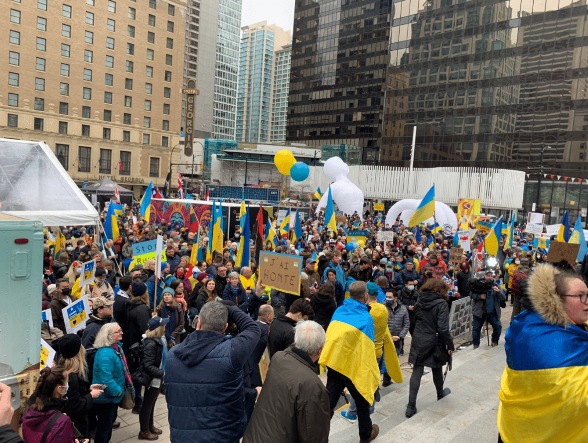 Solidarity rally for Ukraine in Vancouver amid Russian invasion