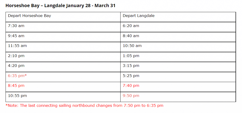 A sign of BC Ferries sailings cancellations and changes due to crewing issues