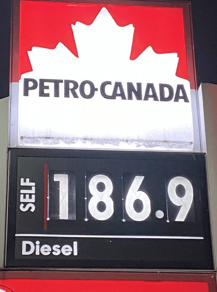 A photo of $1.869 gas prices as of Tuesday, March 2 in Vancouver, B.C.