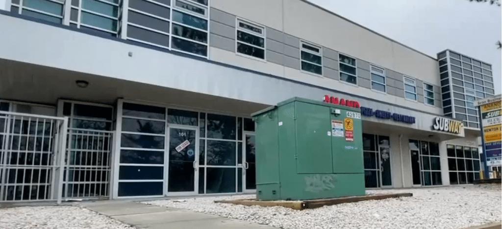 A for lease sign is on the door at the former space for drug users to gather in Surrey