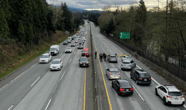 North Shore Highway 1 traffic was blocked Friday by a group of protesters