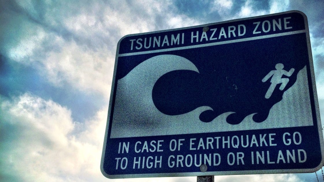 tsunami evacuation sign grab beer