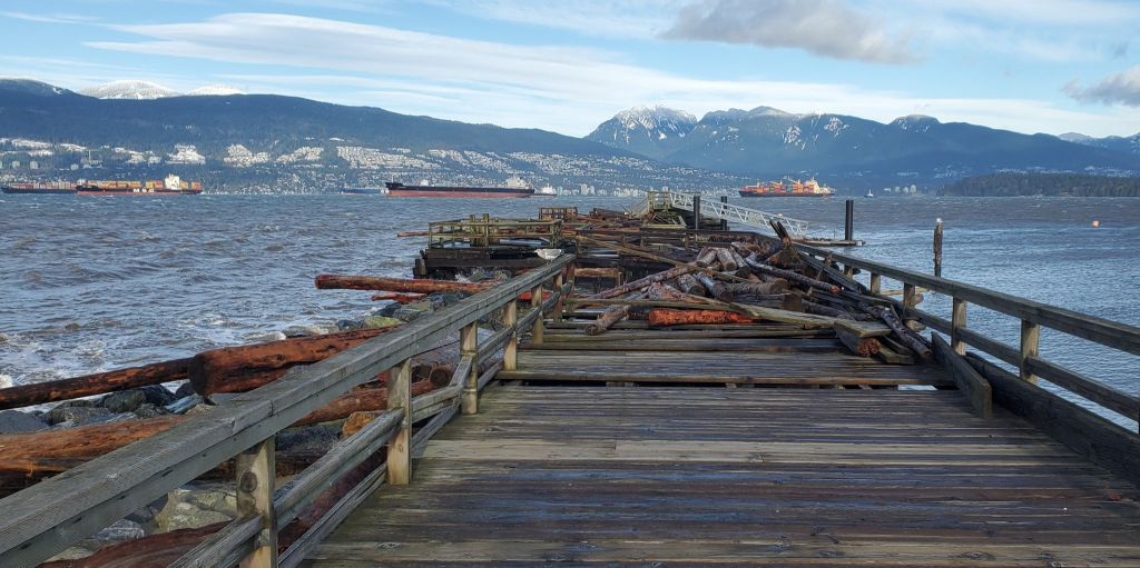 A photo of the Jericho Pier on Jan. 7, 2022 which left several iconic Vancouver landmarks heavily damaged, including the Kits Beach Pool and Stanley Park Seawall. 