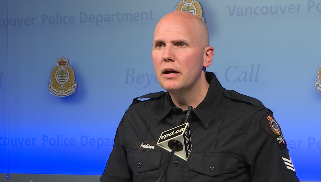 Police in Vancouver are urging people to stop sharing a brutal video of a stabbing outside a downtown Starbucks Sunday night as they search for more witnesses and the motive behind the murder of a 37-year-old man. (CityNews Image)