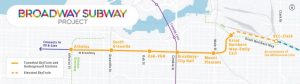The Broadway Subway Project is a 5.7 km extension of the Millennium Line, from VCC-Clark Station to Broadway and Arbutus. The project is on schedule for the new line to open in 2025, according to the website.