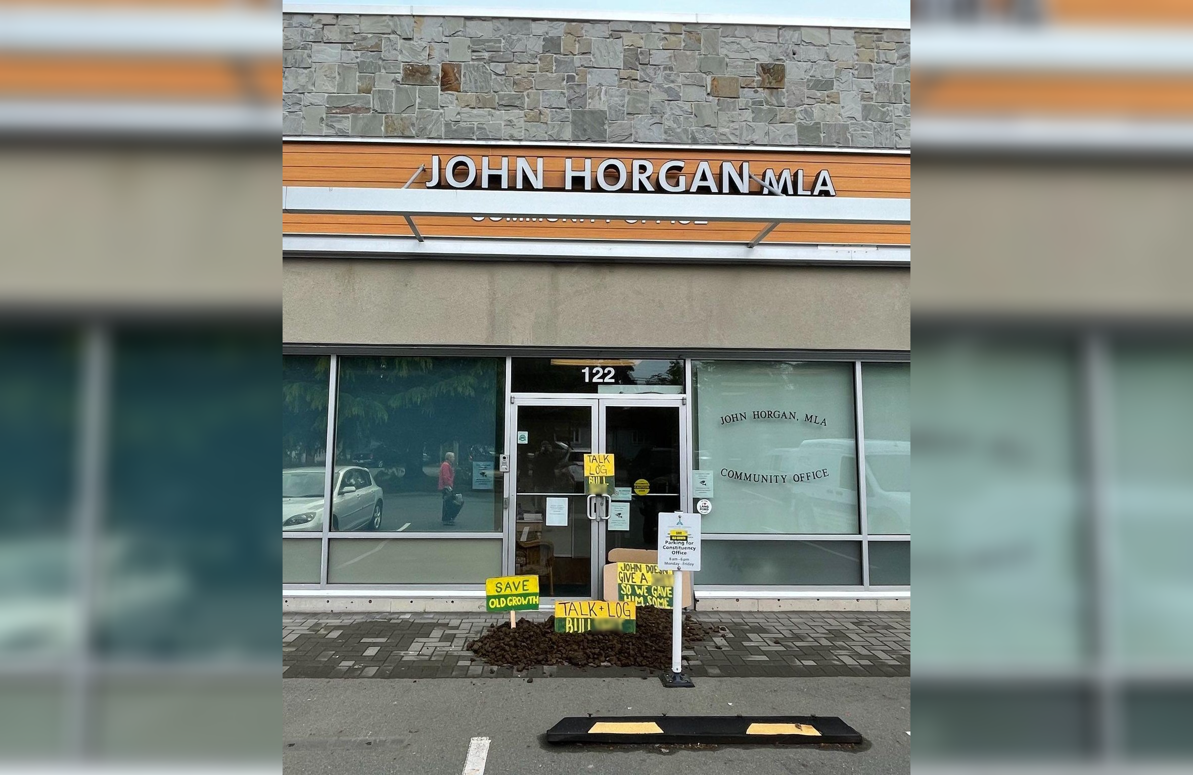 Manure left outside John Horgan s constituency office by Save Old