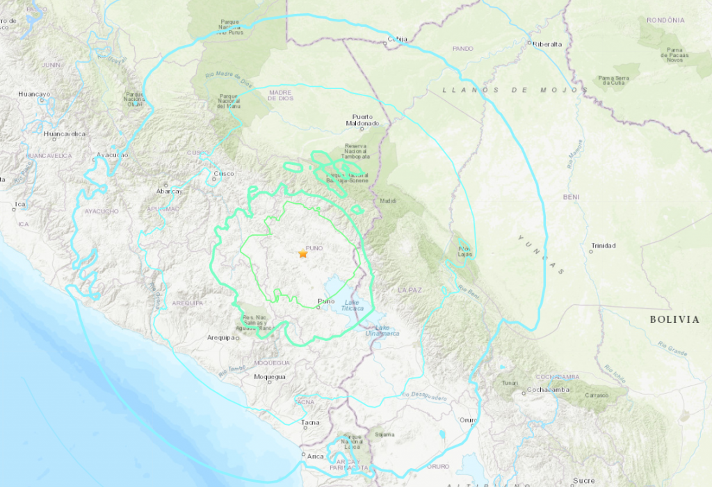 A screen grab of the Peru shakemap by the U.S. Geological Survey