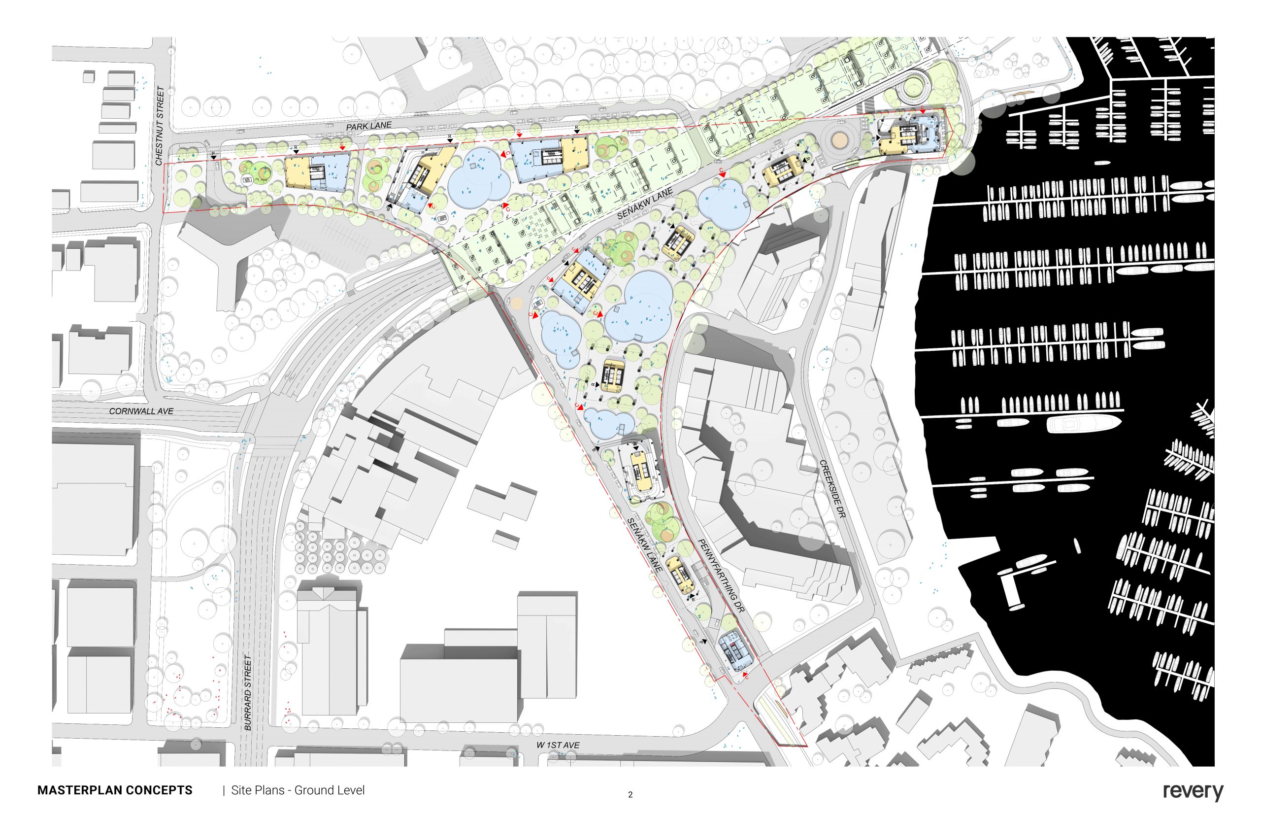 A site plan of the Sen̓áḵw development in Vancouver