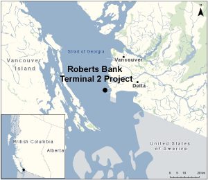 The Roberts Bank container terminal is still being considered. If approved, it would be built next to the existing Deltaport and Westshore Terminals and would provide an addition 2.4 million twenty-foot equivalent units of container capacity per year.(Courtesy: iaac-