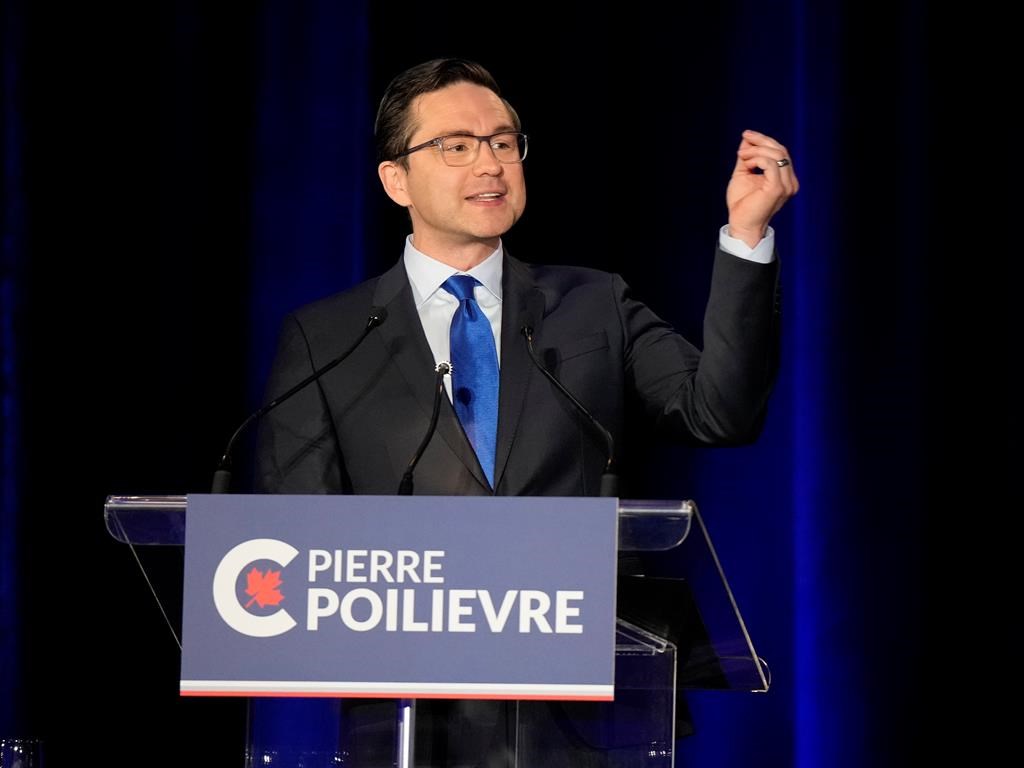 Conservative leadership hopeful Pierre Poilievre takes part in the Conservative Party of Canada French-language leadership debate in Laval, Quebec on Wednesday, May 25, 2022. THE CANADIAN PRESS/Ryan Remiorz 