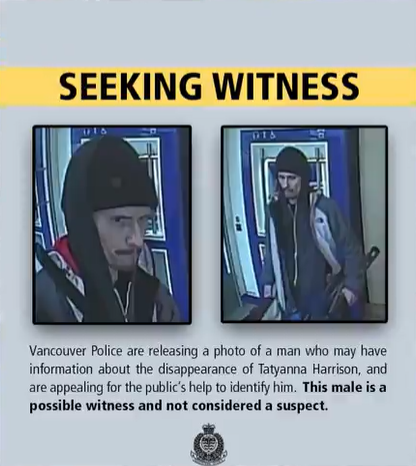 A poster showing two photos of a man with the words "seeking witness" in large black letters in a yellow banner