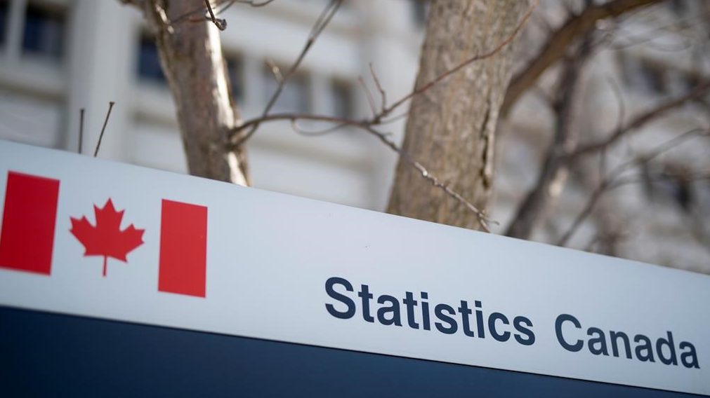 A Statistics Canada sign outside by a tree