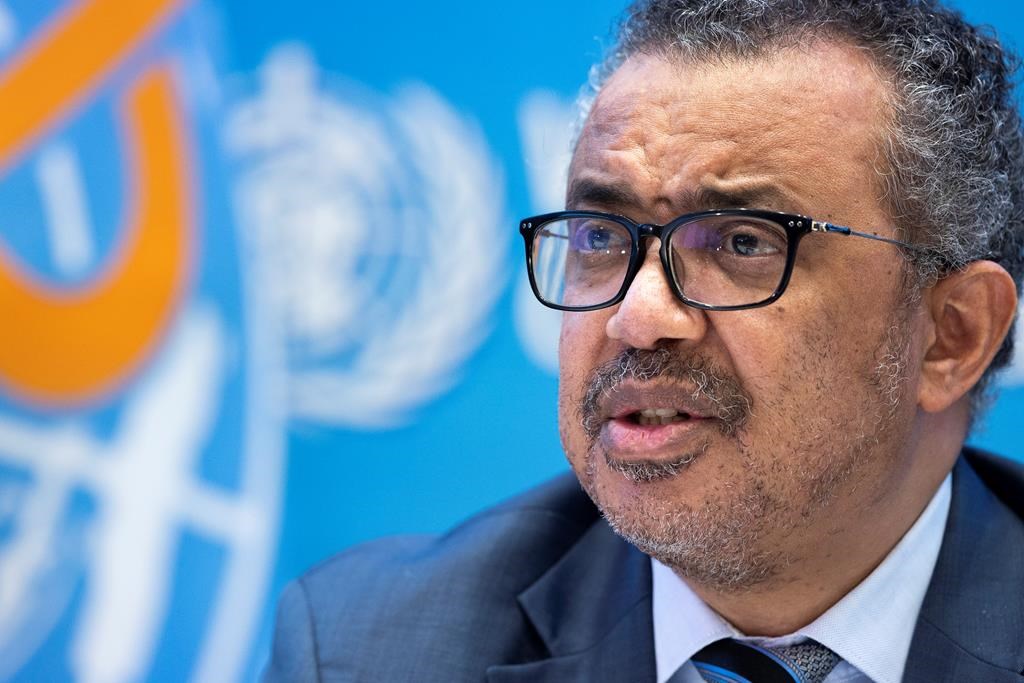 FILE - Tedros Adhanom Ghebreyesus, Director General of the World Health Organization talks to the media regarding the coronavirus COVID-19 at the World Health Organization headquarters in Geneva, Switzerland, Monday, Dec. 20, 2021. (Salvatore Di Nolfi/Keystone via AP, File)