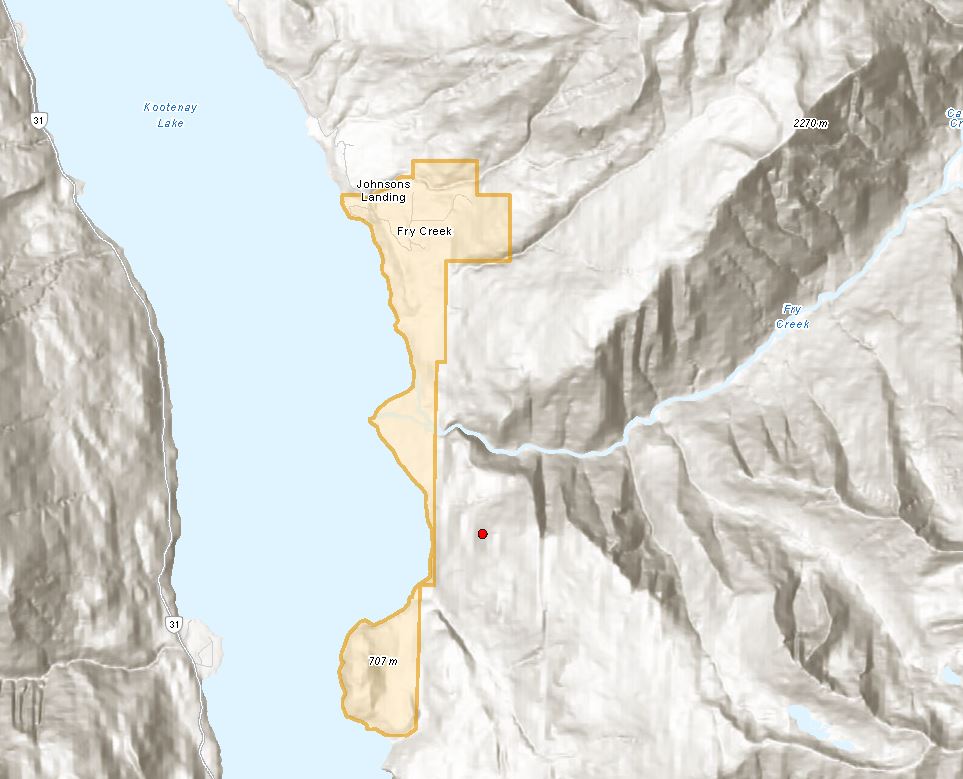 Johnsons Landing/Fry Creek Evacuation Alert area