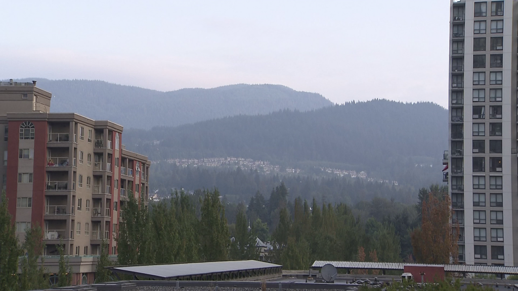 A hazy landscape seen in Coquitlam because of wildfire smoke