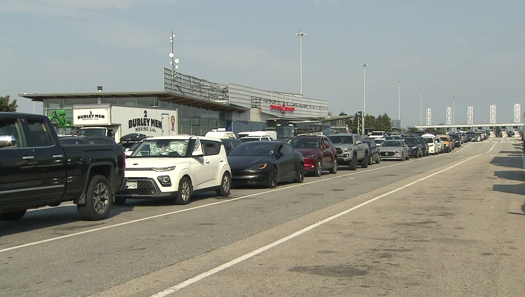 Cars line up at a BC Ferries terminal