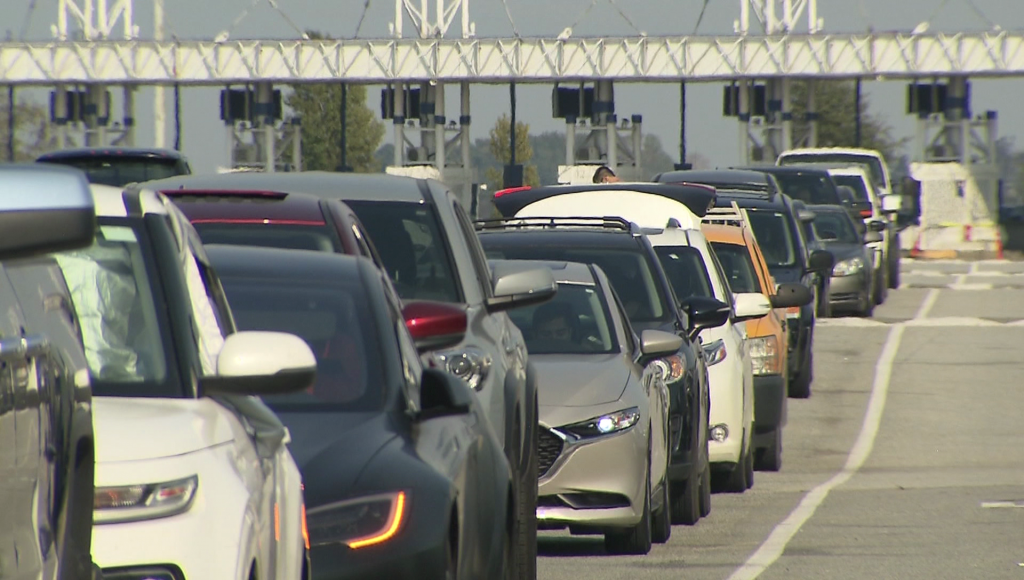 Cars line up at a BC Ferries terminal