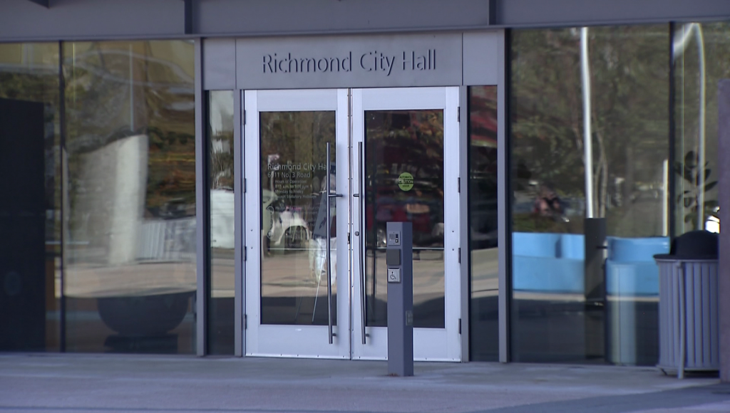 The Richmond City Hall front doors pictured from the outside