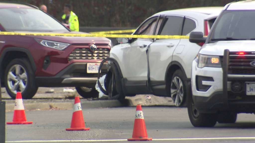 Crash scene in Richmond with police cruisers