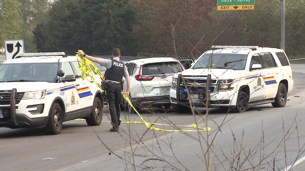 Crash scene in Richmond with police cruisers