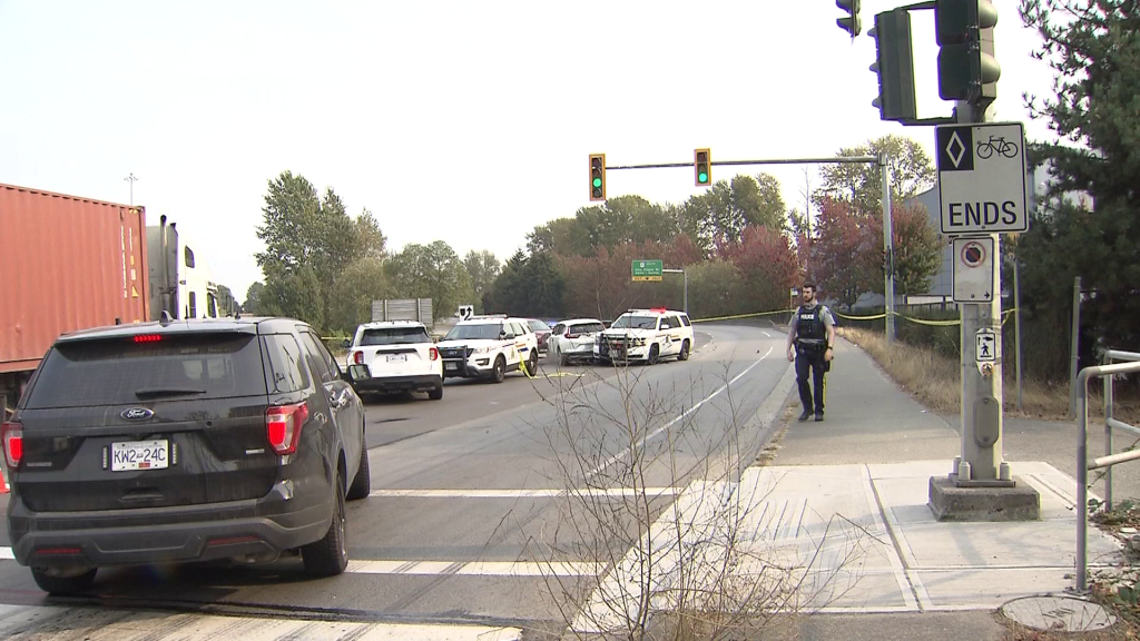 Crash scene in Richmond with police cruisers