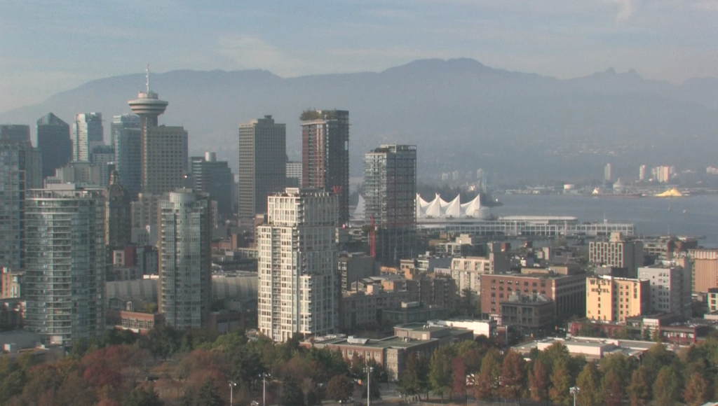 Vancouver skyline in smoky conditions