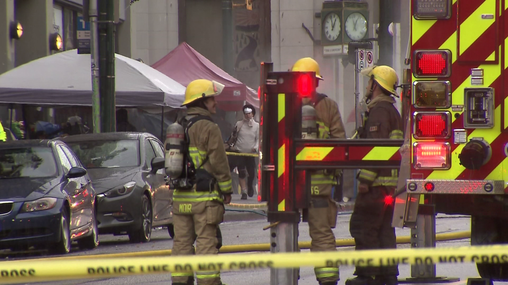 Fire crews on East Hastings Street in Vancouver