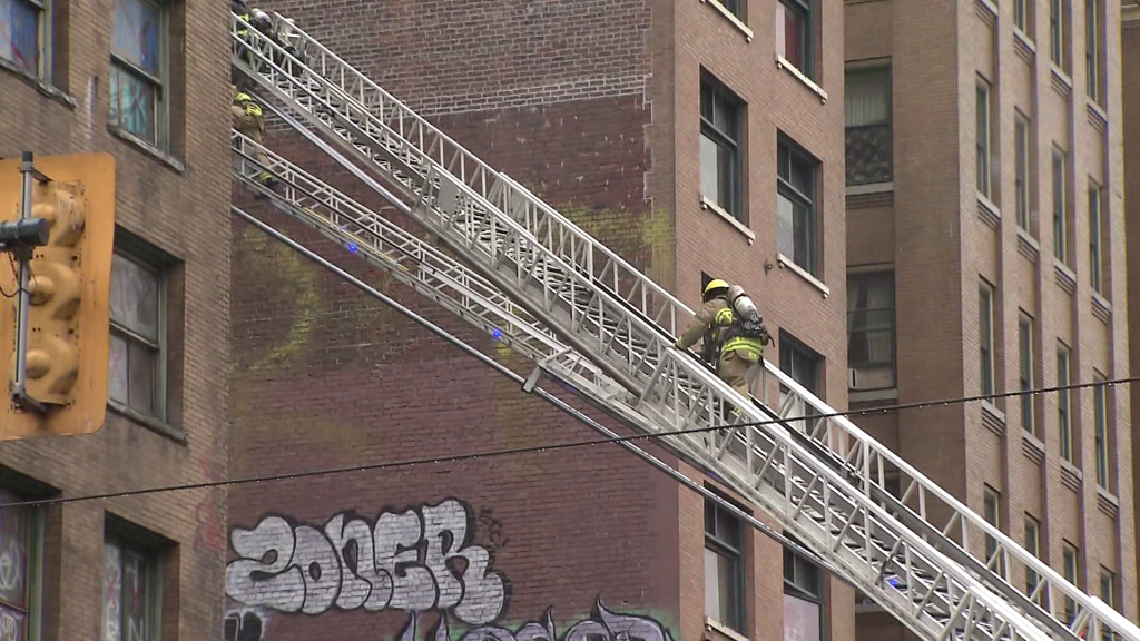 Fire crews on East Hastings Street in Vancouver