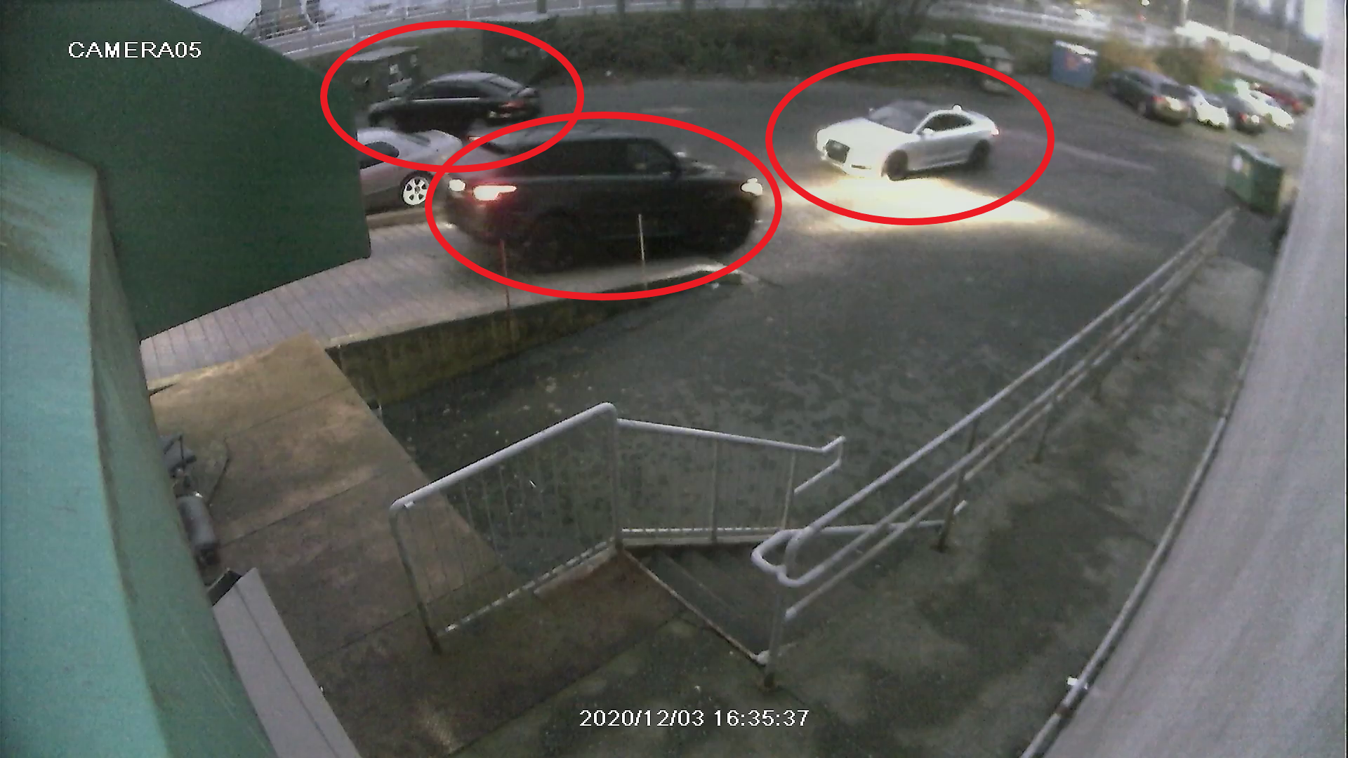 A CCTV screenshot showing three vehicles that homicide investigators believe were involved in a shots fired incident in Richmond in December, 2020