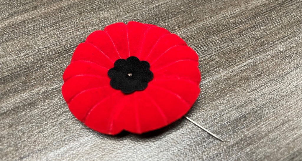 A poppy from the Royal Canadian Legion ahead of Remembrance Day