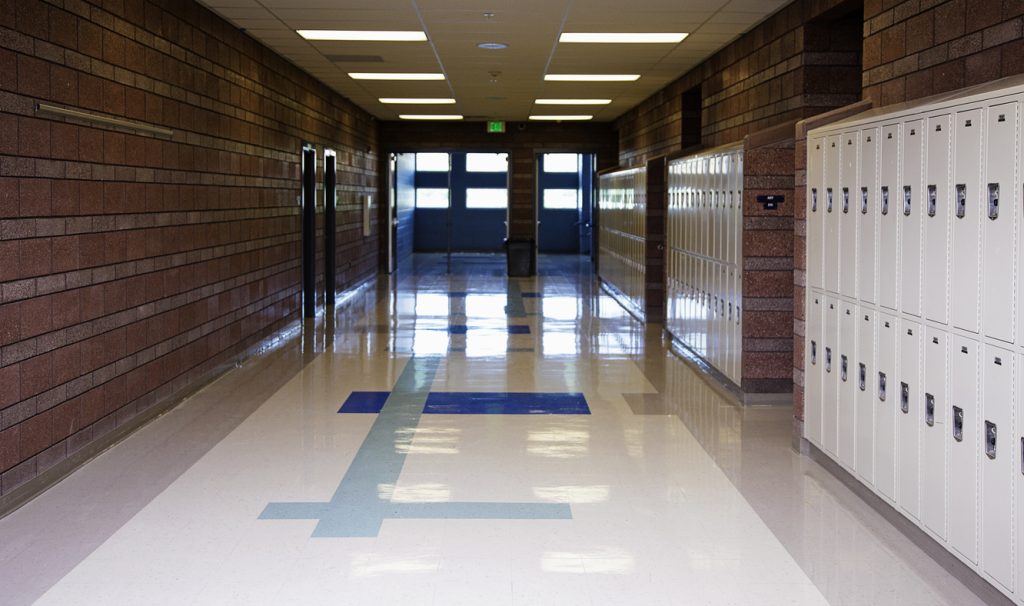 School lockers in a hallway.