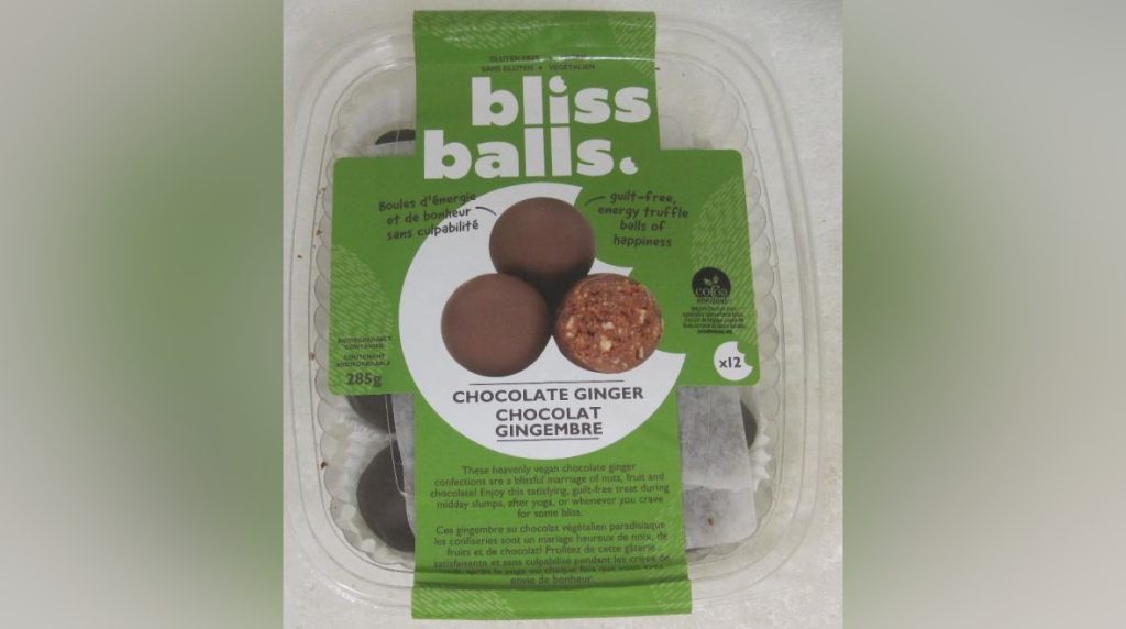 The Canadian Food Inspection Agency says the chocolate ginger truffles from Bliss Balls and Everland's chocolate hazelnuts were sold in Alberta and British Columbia.