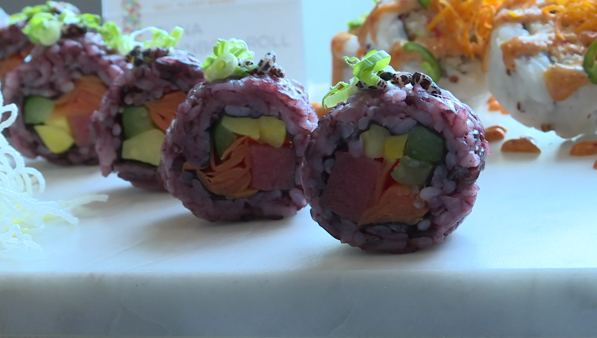 An assortment of plant-based sushi that was made by a Vancouver-based company