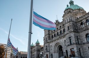 BC legislative assembly transgender flag outside of building