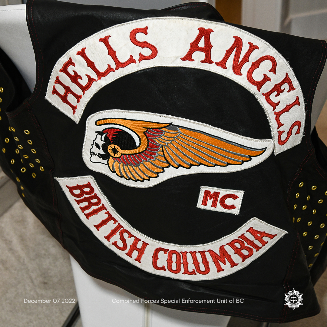 Police found a Hells Angels Motorcycle gang vest at one of the locations they searched. 