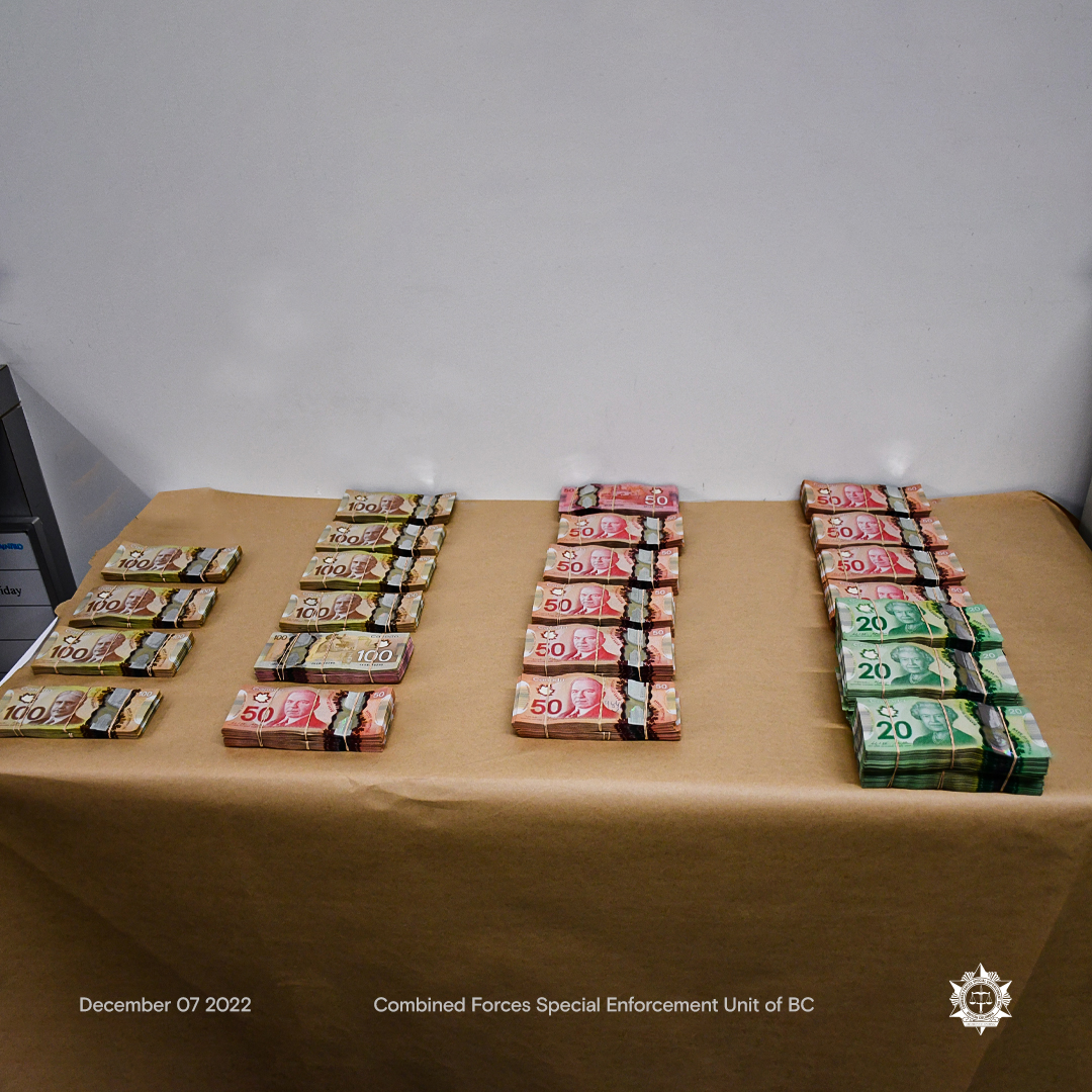 Police seized approximately $650,000 in cash in relation to an alleged drug trafficking operation in B.C. 
